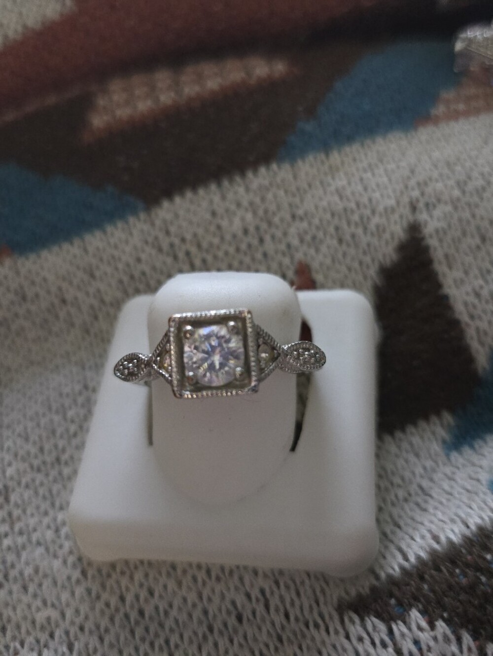 Silver Vintage-Style Cubic Zirconia Engagement Ring